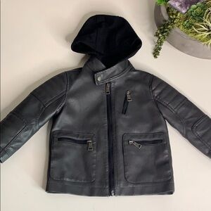 Urban Republic Toddler black Vegan Leather Moto jacket hooded 2T bad boy biker